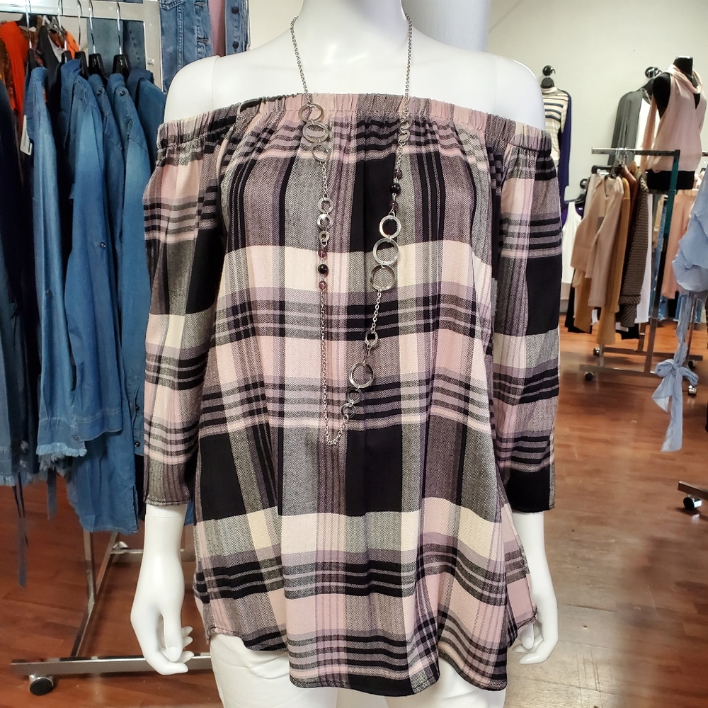 Off the shoulder plaid top